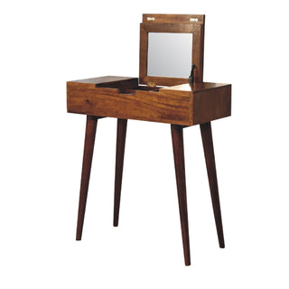 Mango Wood Narrow Dressing Table with Foldable Mirror, Chestnut Finish