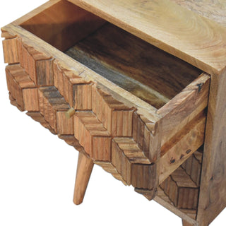 Cubana 2 Drawer Bedside Table, Mango Wood in Oak Finish