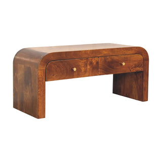 Darcy Rounded Corners TV Stand with 2 Drawers, Chestnut Finish