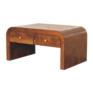 Darcy Round Design Coffee Table with 2 Drawers in Chestnut Finish