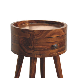 Alina 1-Drawer Honey Bedside Table in Mango Wood with Chestnut Finish