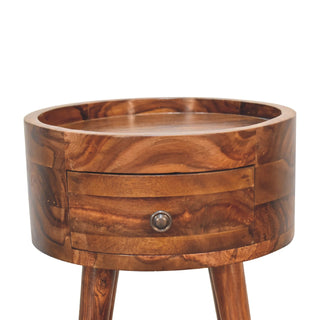 Alina 1-Drawer Honey Bedside Table in Mango Wood with Chestnut Finish