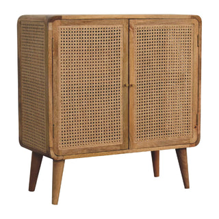 Mango Wood and Rattan Doors Storage Cabinet