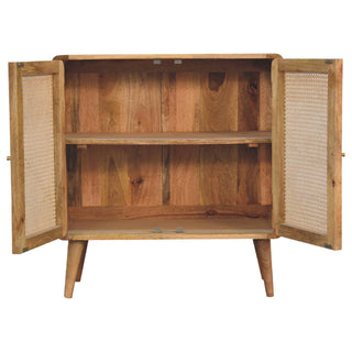 Mango Wood and Rattan Doors Storage Cabinet