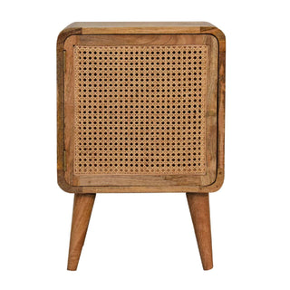 Mango Wood & Rattan Bedside Table – Oak Finish