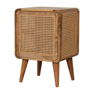 Mango Wood & Rattan Bedside Table – Oak Finish