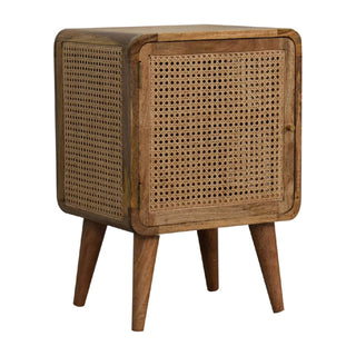 Mango Wood & Rattan Bedside Table – Oak Finish