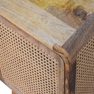 Mango Wood & Rattan Bedside Table – Oak Finish
