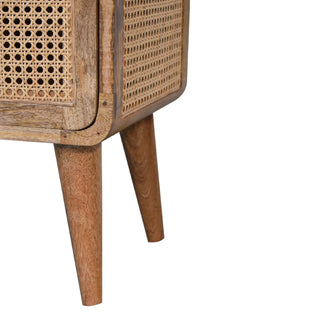 Mango Wood & Rattan Bedside Table – Oak Finish