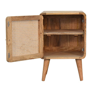 Mango Wood & Rattan Bedside Table – Oak Finish