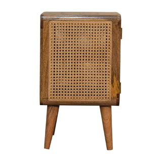 Mango Wood & Rattan Bedside Table – Oak Finish