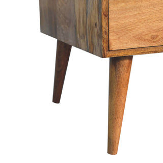 Mango Wood Coffee Table: Rattan Details & 4 Storage Drawers