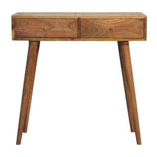 Rattan Top Mango Wood 2-Drawer Console Table, Oak Finish