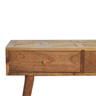 Rattan Top Mango Wood 2-Drawer Console Table, Oak Finish