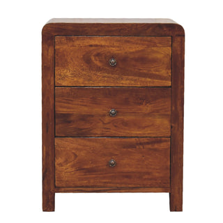 Mango Wood 3-Drawer Bedside Table, Chestnut Finish