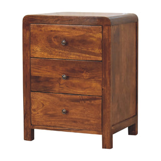 Mango Wood 3-Drawer Bedside Table, Chestnut Finish