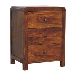 Mango Wood 3-Drawer Bedside Table, Chestnut Finish
