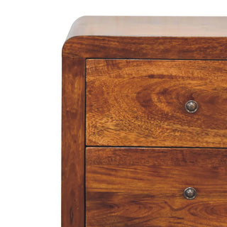 Mango Wood 3-Drawer Bedside Table, Chestnut Finish