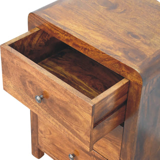 Mango Wood 3-Drawer Bedside Table, Chestnut Finish