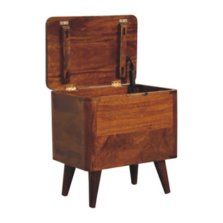 Mango Wood Lid-up Storage Stool, Chestnut Finish