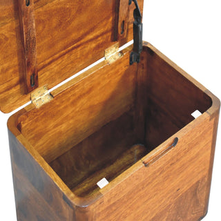Mango Wood Lid-up Storage Stool, Chestnut Finish