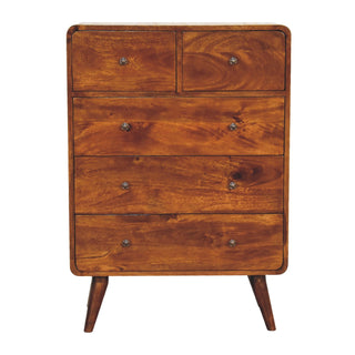 Mango Wood 2-over-3 Drawer Chest in Chestnut Finish