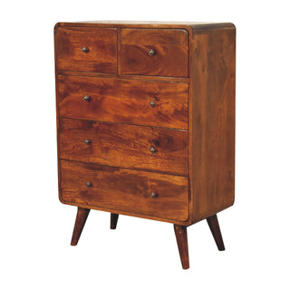 Mango Wood 2-over-3 Drawer Chest in Chestnut Finish