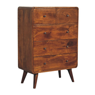 Mango Wood 2-over-3 Drawer Chest in Chestnut Finish