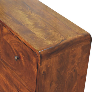 Mango Wood 2-over-3 Drawer Chest in Chestnut Finish