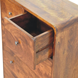 Mango Wood 2-over-3 Drawer Chest in Chestnut Finish