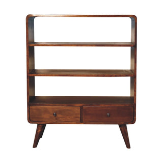 Mango Wood Bookcase – 3 Large Shelves & 2 Drawers, Chestnut Finish