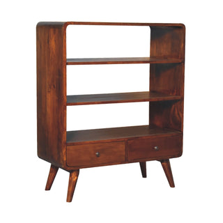 Mango Wood Bookcase – 3 Large Shelves & 2 Drawers, Chestnut Finish