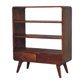 Mango Wood Bookcase – 3 Large Shelves & 2 Drawers, Chestnut Finish