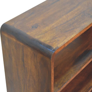 Mango Wood Bookcase – 3 Large Shelves & 2 Drawers, Chestnut Finish