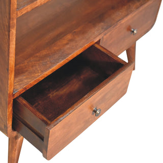 Mango Wood Bookcase – 3 Large Shelves & 2 Drawers, Chestnut Finish