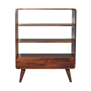 Mango Wood Bookcase – 3 Large Shelves & 2 Drawers, Chestnut Finish
