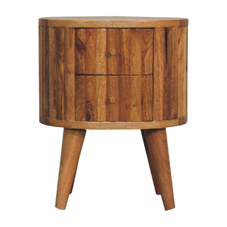 Stripe Bedside Table, Mango Wood in Oak Finish