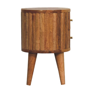 Stripe Bedside Table, Mango Wood in Oak Finish