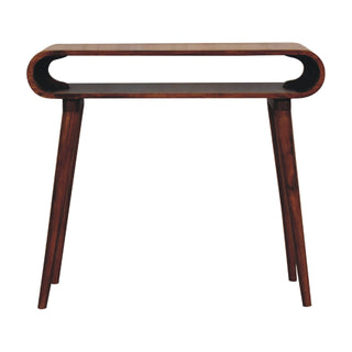 Curved Open-Shelf Console Table – Mango Wood, Chestnut Finish