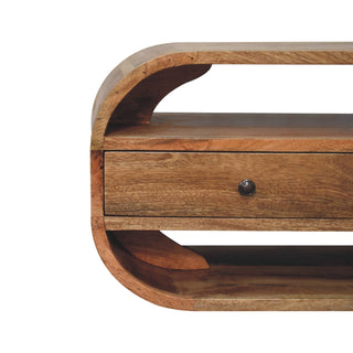 Curved 2-Drawer TV Stand with Shelf – Mango Wood, Oak Finish