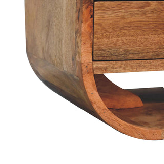 Curved 2-Drawer TV Stand with Shelf – Mango Wood, Oak Finish