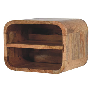 Curved Floating Bedside Table in Mango Wood with Open Shelves