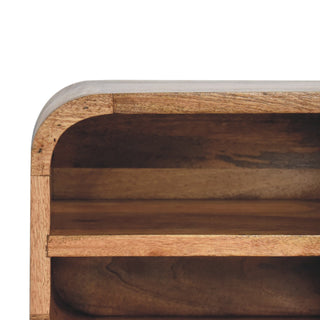 Curved Floating Bedside Table in Mango Wood with Open Shelves