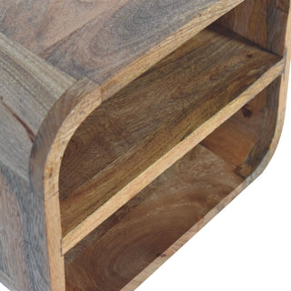 Curved Floating Bedside Table in Mango Wood with Open Shelves