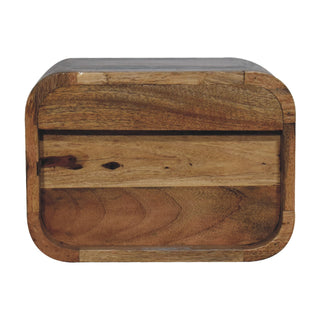 Curved Floating Bedside Table in Mango Wood with Open Shelves
