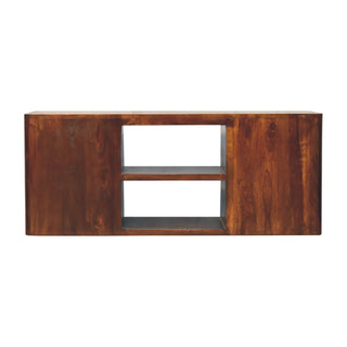 Mango Wood 4-Drawer TV Stand, Chestnut Finish with T-Bar Handles