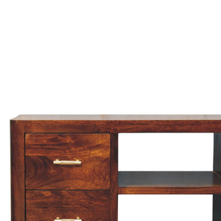 Mango Wood 4-Drawer TV Stand, Chestnut Finish with T-Bar Handles