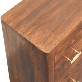 Mango Wood 4-Drawer TV Stand, Chestnut Finish with T-Bar Handles