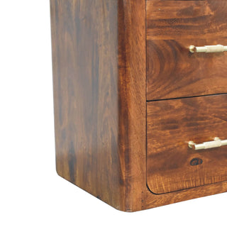 Mango Wood 4-Drawer TV Stand, Chestnut Finish with T-Bar Handles