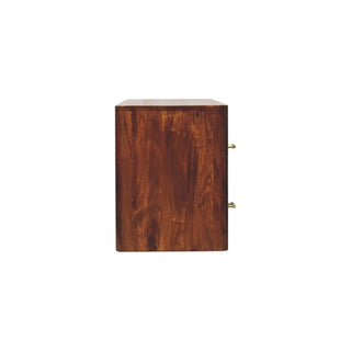 Mango Wood 4-Drawer TV Stand, Chestnut Finish with T-Bar Handles